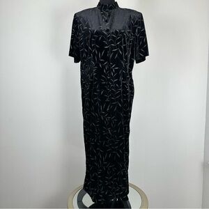 Vintage 90s Grunge Black Velvet Whimsygoth Asian Style Maxi Dress Plus Size 18